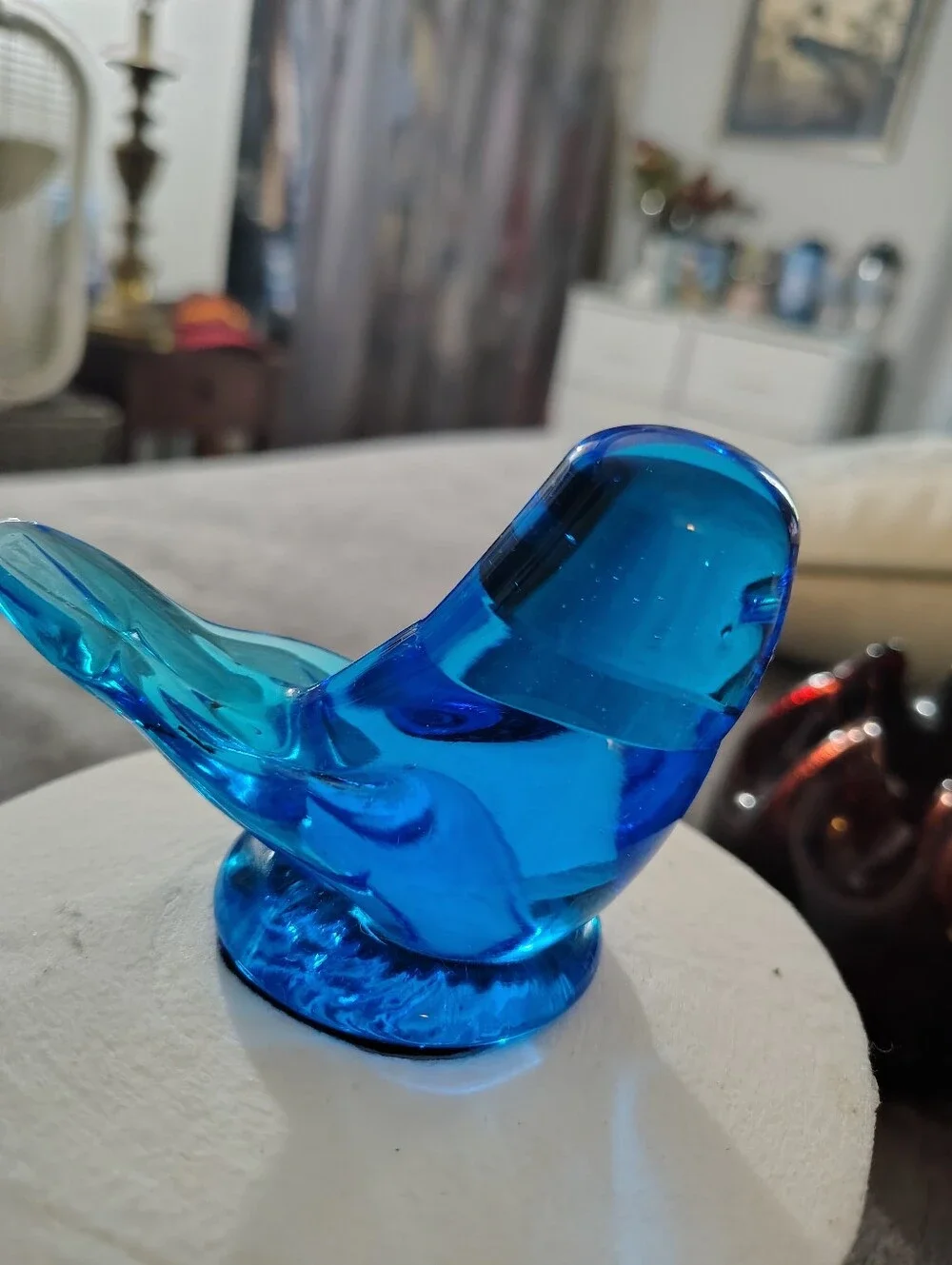 Signed 1993 Blue Glass  Bird Figurine - Bluebird Of Happiness By Leo Ward
